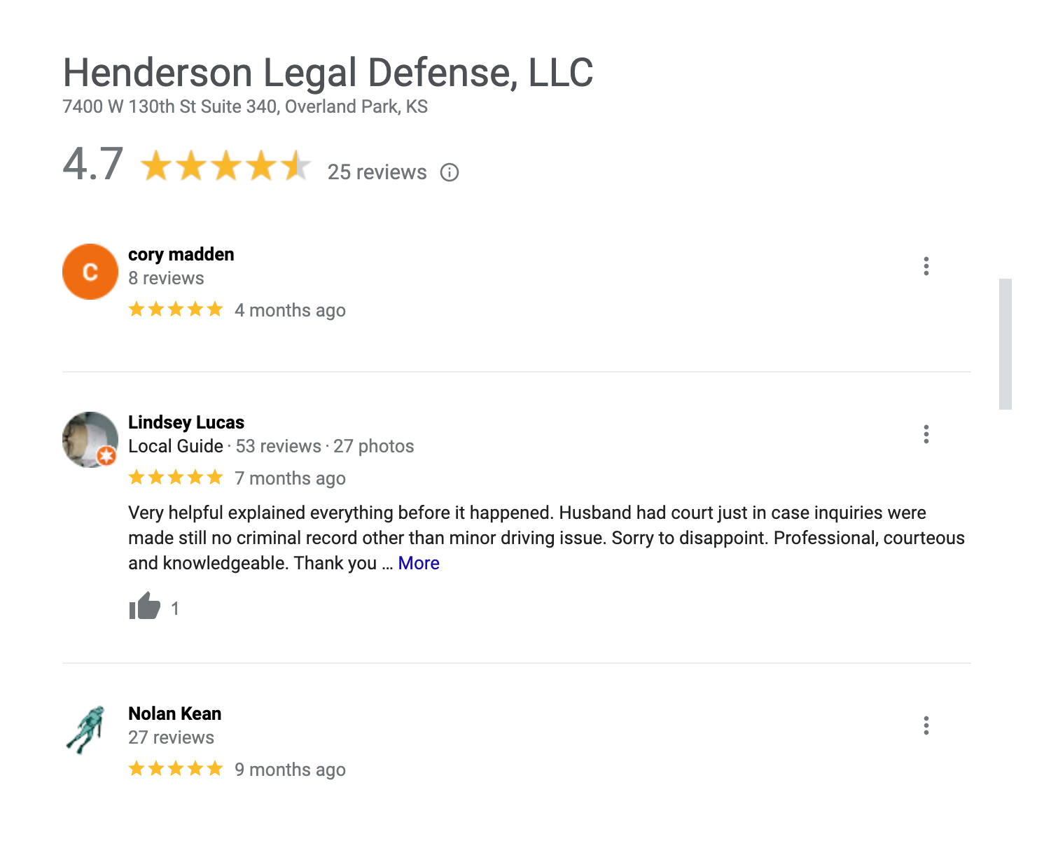 Henderson Legal Defense, LLC Reviews from satisfied clients