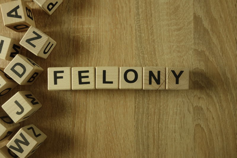 Felony word from wooden blocks on desk