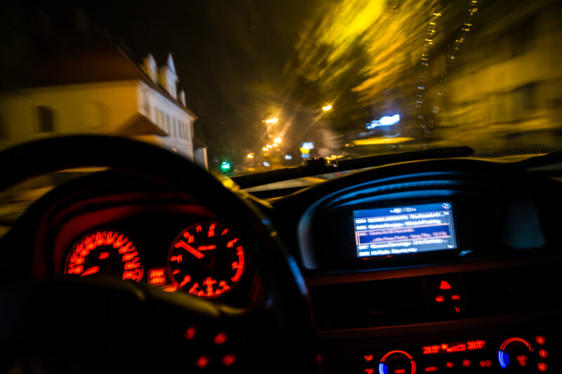 Blurry perspective of someone driving a car at night. If you’ve recently been arrested while driving under the influence, contact our Overland Park criminal lawyers now.