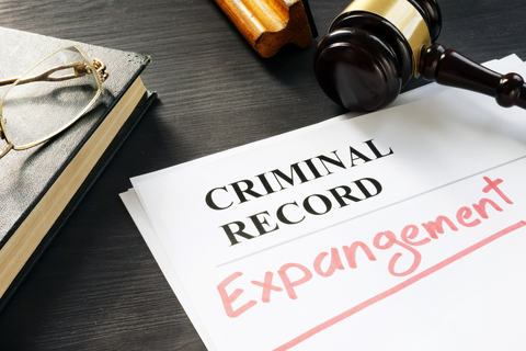 A paper stating Criminal Record Expungement with a gavel next to it.