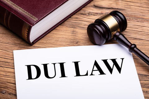 DUI Law written across a paper sitting next to a book and gavel.